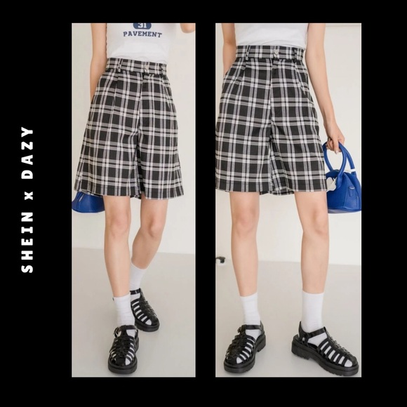 dazy • black and white gingham plaid high waist bermuda shorts - Picture 3 of 13